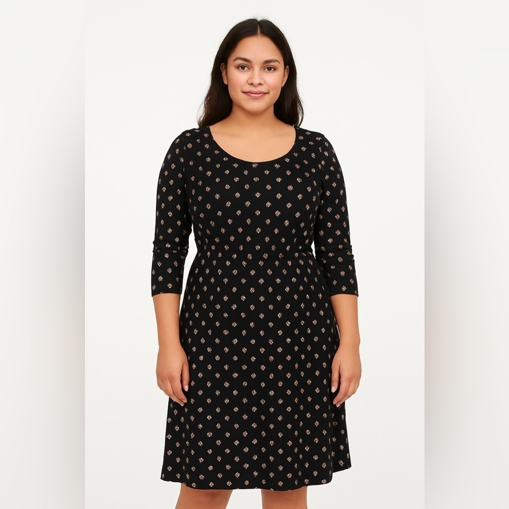 J. Jill Black and Tan Patterned Long Sleeve Knit Dress